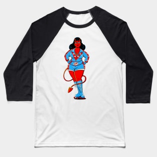 Hell on Wheels Curvy Roller Derby Rockabilly Devil Girl Pinup Baseball T-Shirt